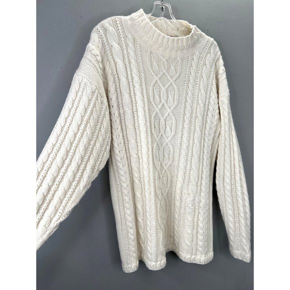 American Weekend Chunky Cable Knit Sweater size S Ivory Off White Mock Neck - Picture 1 of 5
